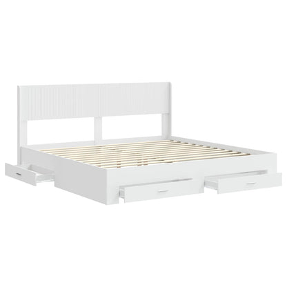 Bed Frame with Storage and Headboard White Engineered Wood