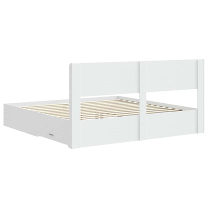 Bed Frame with Storage and Headboard White Engineered Wood