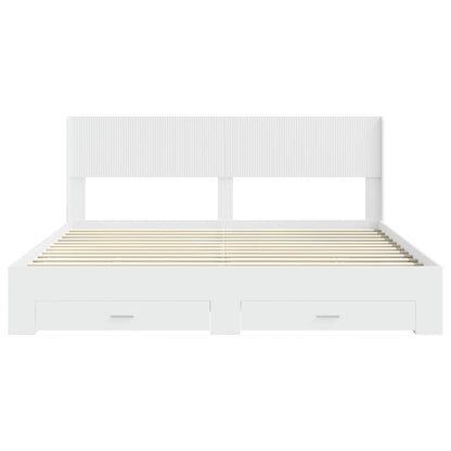 Bed Frame with Storage and Headboard White Engineered Wood