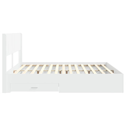 Bed Frame with Storage and Headboard White Engineered Wood