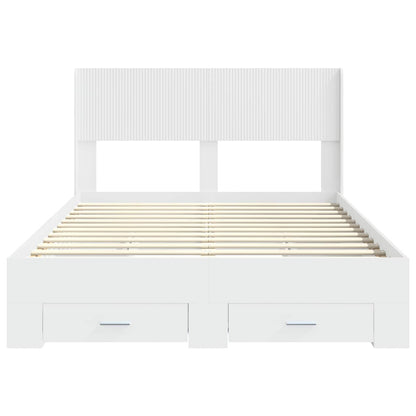 Bed Frame with Storage and Headboard White Engineered Wood