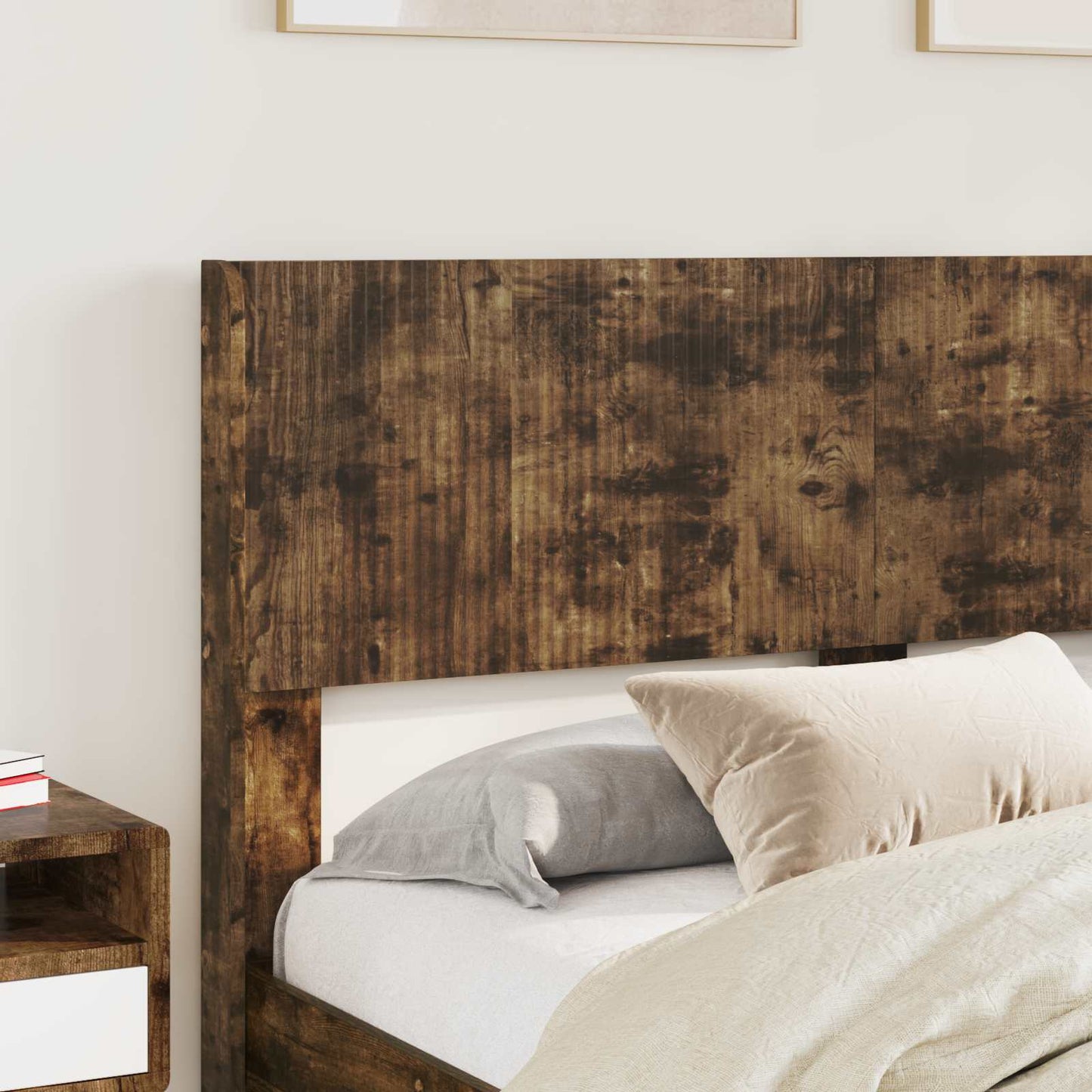 Bed Frame with Storage and Headboard Smoked Oak 150 x 200 cm