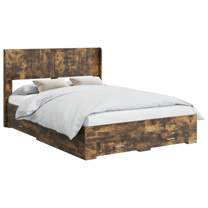 Bed Frame with Storage and Headboard Smoked Oak 150 x 200 cm