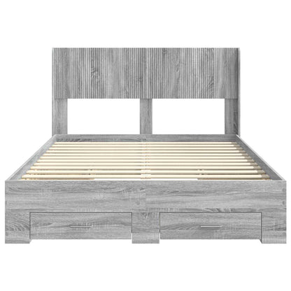 Bed Frame with Storage and Headboard Grey Sonoma 140 x 200 cm