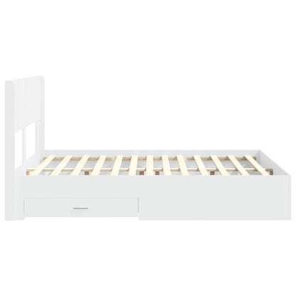 Bed Frame with Storage and Headboard White Engineered Wood