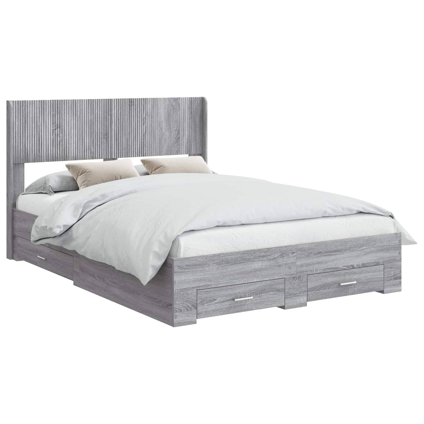 Bed Frame with Storage and Headboard Grey Sonoma 140 x 190 cm