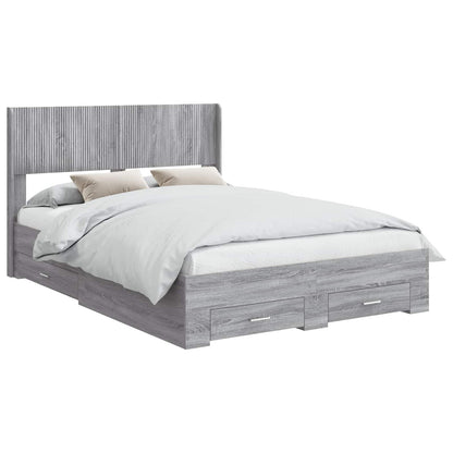 Bed Frame with Storage and Headboard Grey Sonoma 140 x 190 cm