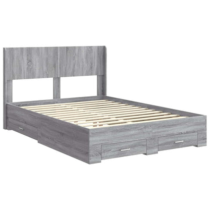 Bed Frame with Storage and Headboard Grey Sonoma 140 x 190 cm