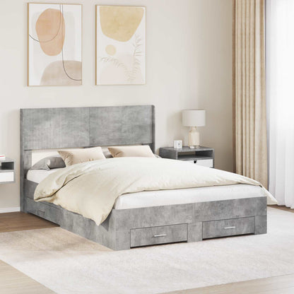 Bed Frame with Storage and Headboard Concrete Grey 135 x 190 cm