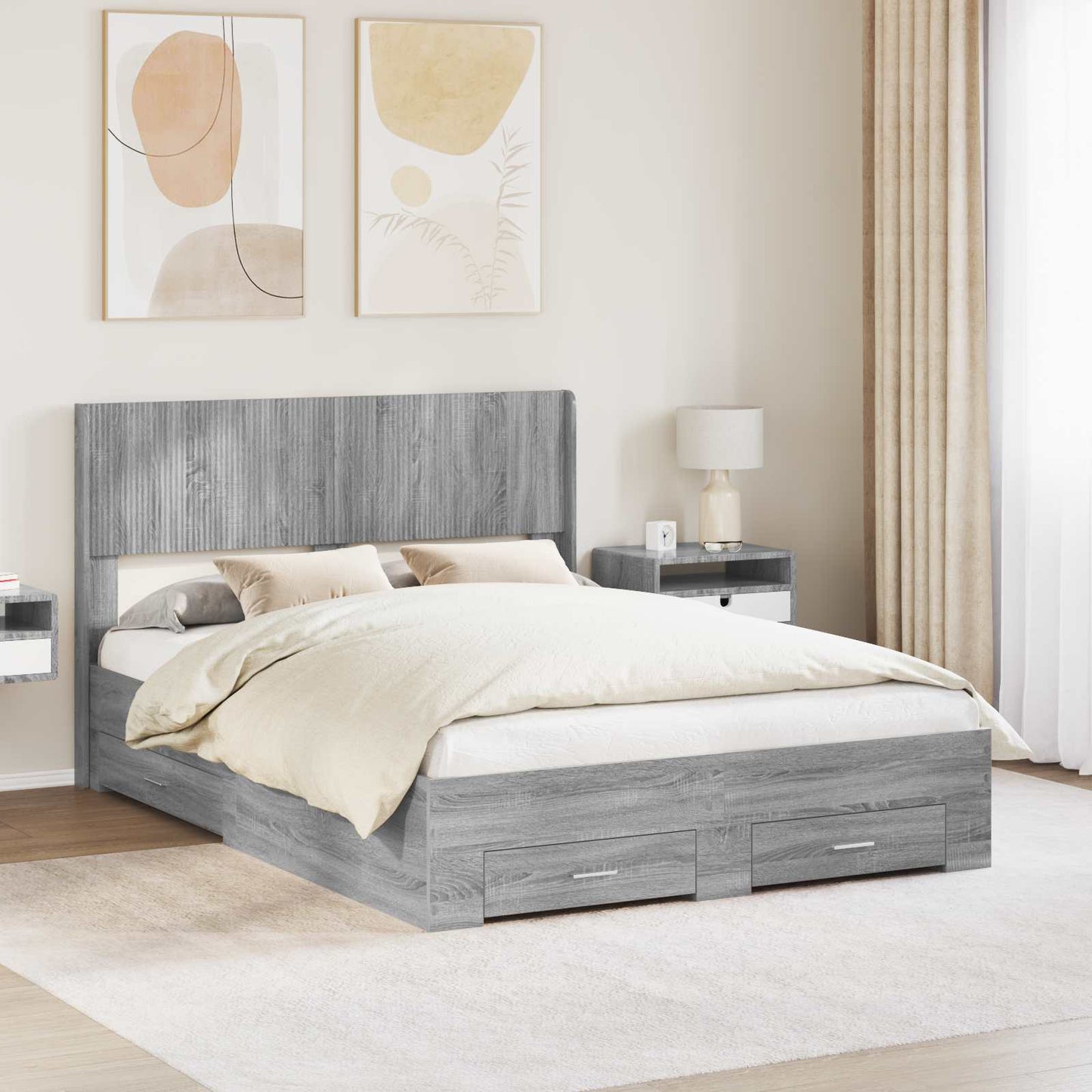 Bed Frame with Storage and Headboard Grey Sonoma 135 x 190 cm