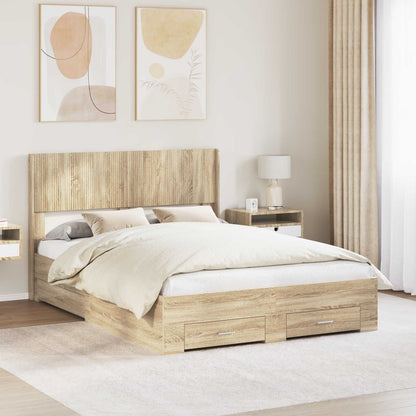 Bed Frame with Storage and Headboard Sonoma Oak Engineered Wood