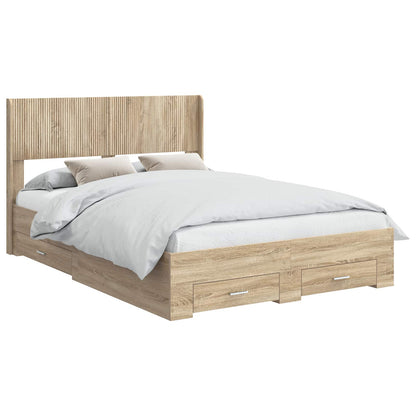 Bed Frame with Storage and Headboard Sonoma Oak Engineered Wood
