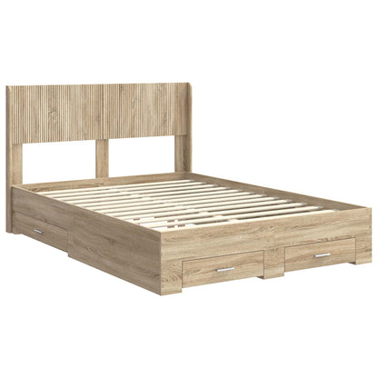 Bed Frame with Storage and Headboard Sonoma Oak Engineered Wood