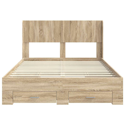 Bed Frame with Storage and Headboard Sonoma Oak Engineered Wood