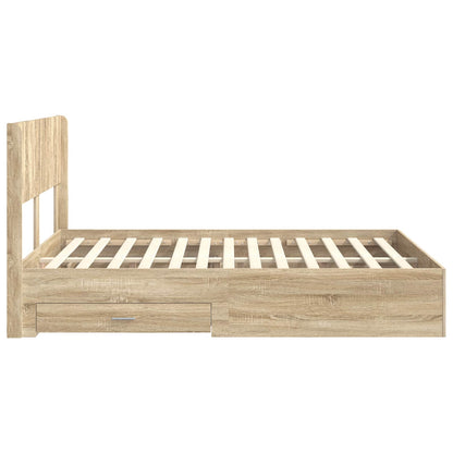Bed Frame with Storage and Headboard Sonoma Oak Engineered Wood