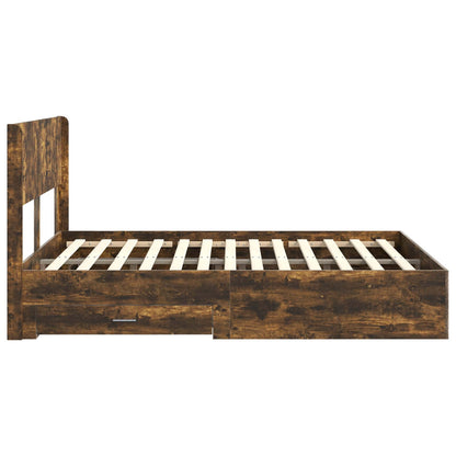 Bed Frame with Storage and Headboard Smoked Oak 120 x 190 cm