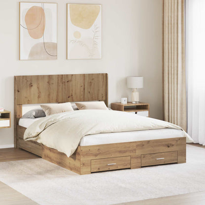 Bed Frame with Storage and Headboard Artisan Oak 120 x 190 cm