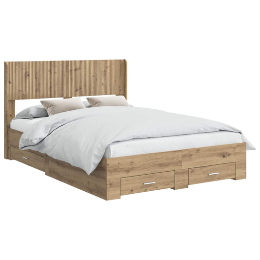Bed Frame with Storage and Headboard Artisan Oak 120 x 190 cm