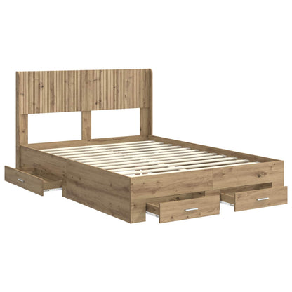 Bed Frame with Storage and Headboard Artisan Oak 120 x 190 cm