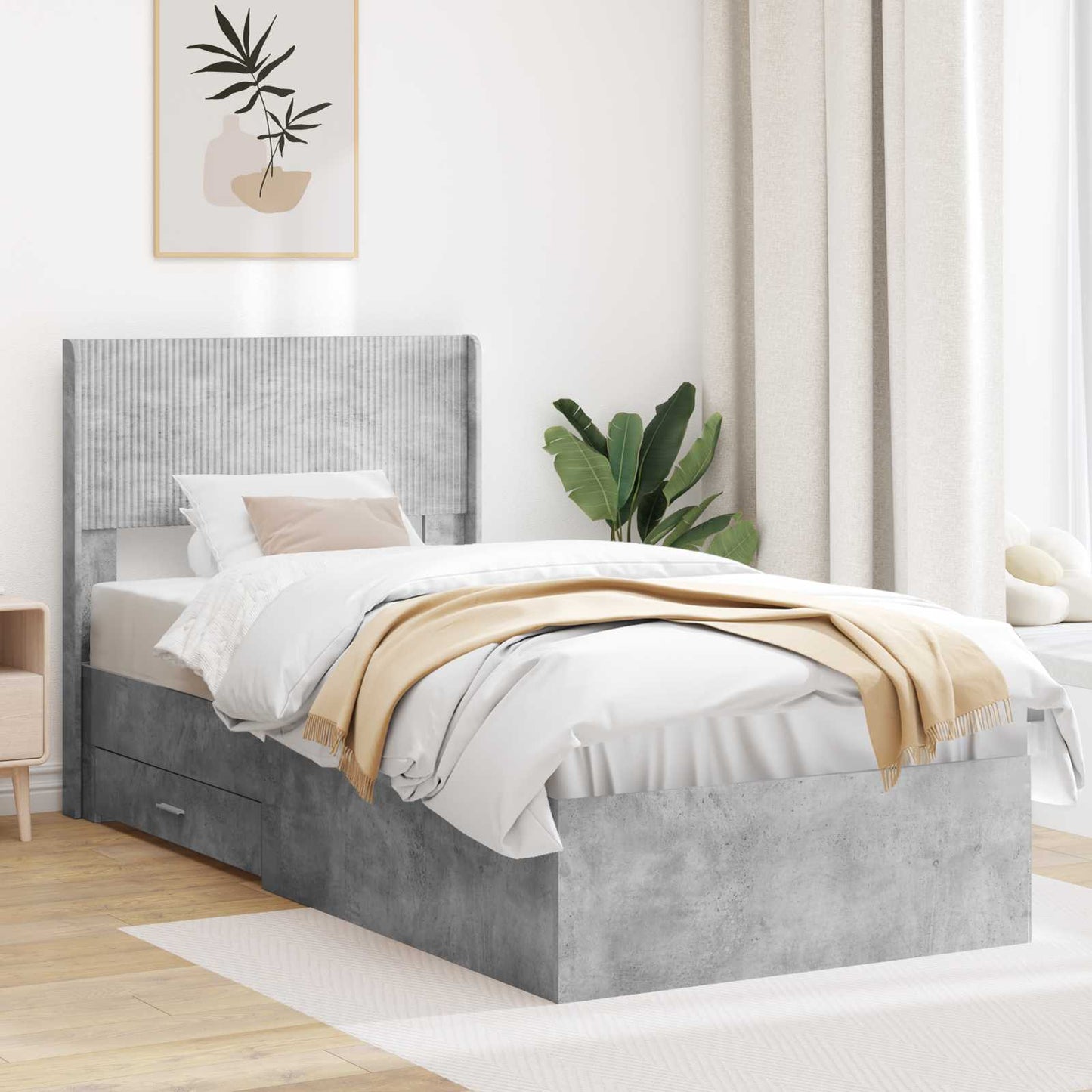 Bed Frame with Storage and Headboard Concrete Grey 100 x 200 cm