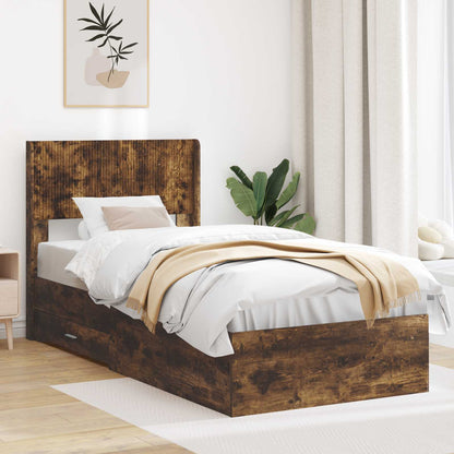 Bed Frame with Storage and Headboard Smoked Oak 100 x 200 cm