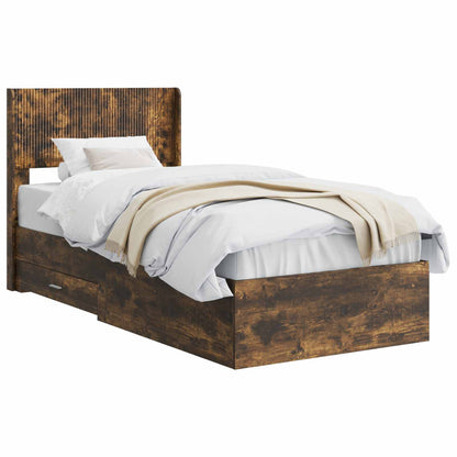 Bed Frame with Storage and Headboard Smoked Oak 100 x 200 cm