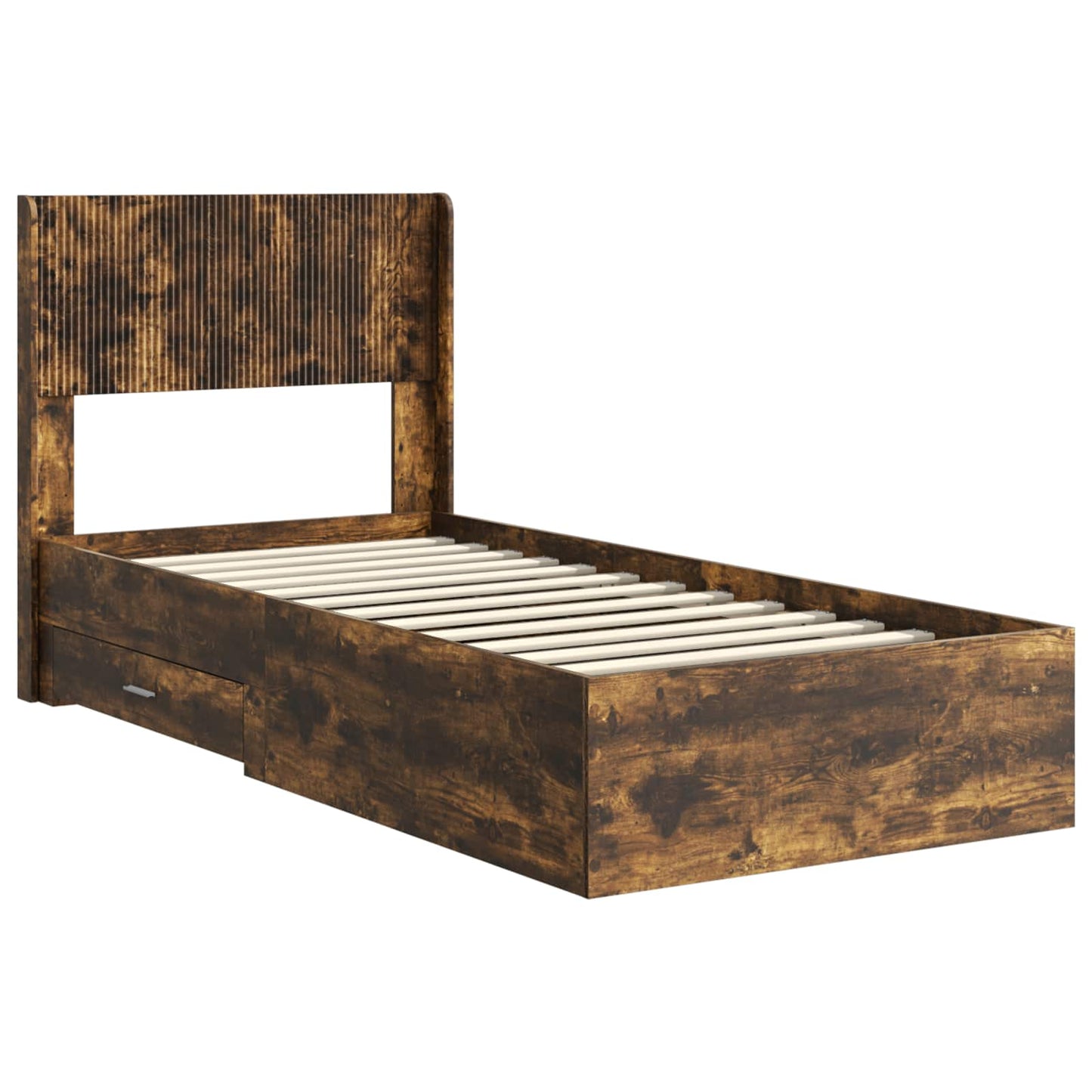 Bed Frame with Storage and Headboard Smoked Oak 100 x 200 cm