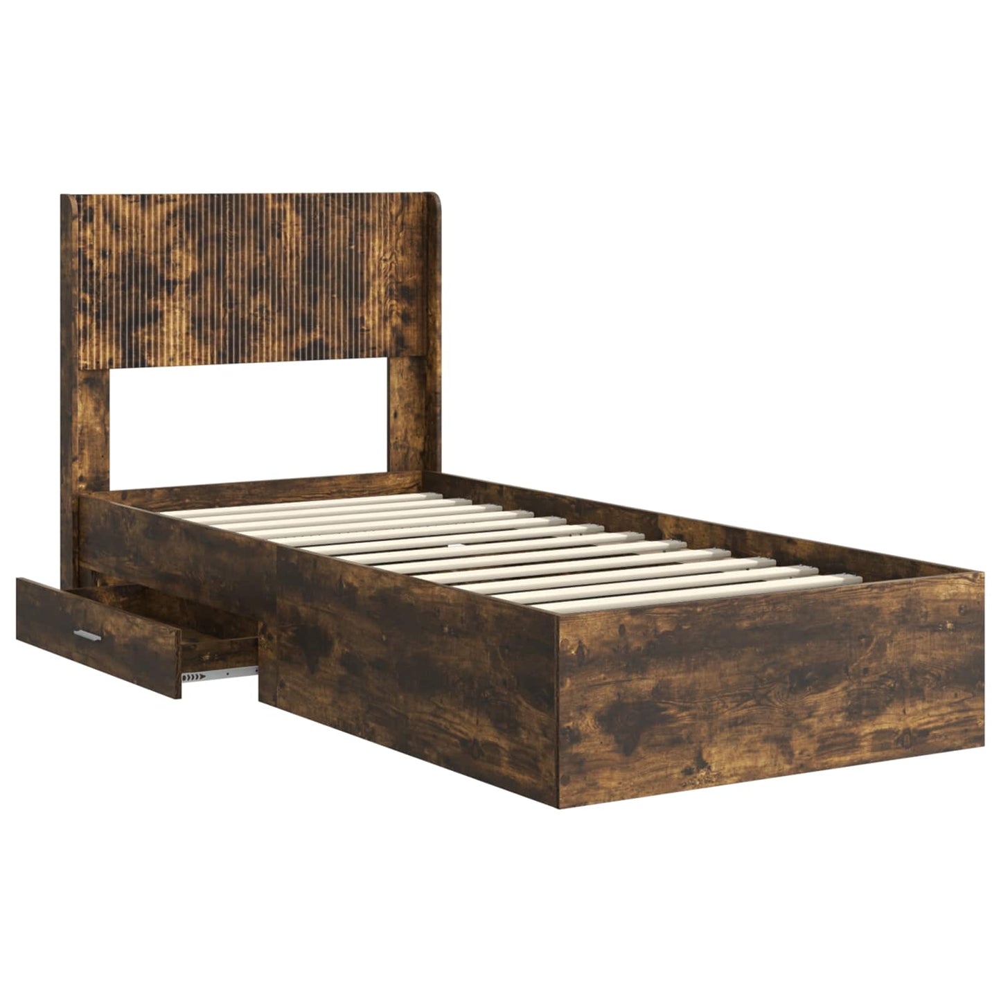 Bed Frame with Storage and Headboard Smoked Oak 100 x 200 cm