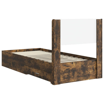 Bed Frame with Storage and Headboard Smoked Oak 100 x 200 cm
