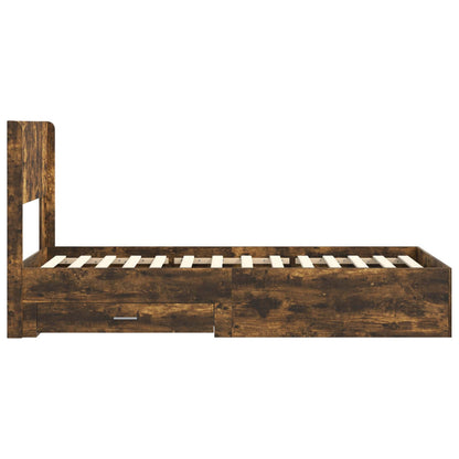 Bed Frame with Storage and Headboard Smoked Oak 100 x 200 cm