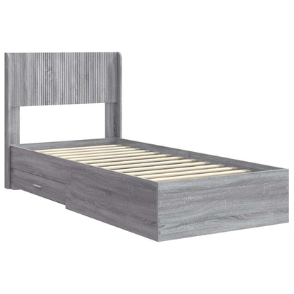 Bed Frame with Storage and Headboard Grey Sonoma 90 x 200 cm