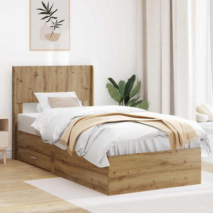 Bed Frame with Storage and Headboard Artisan Oak 90 x 200 cm