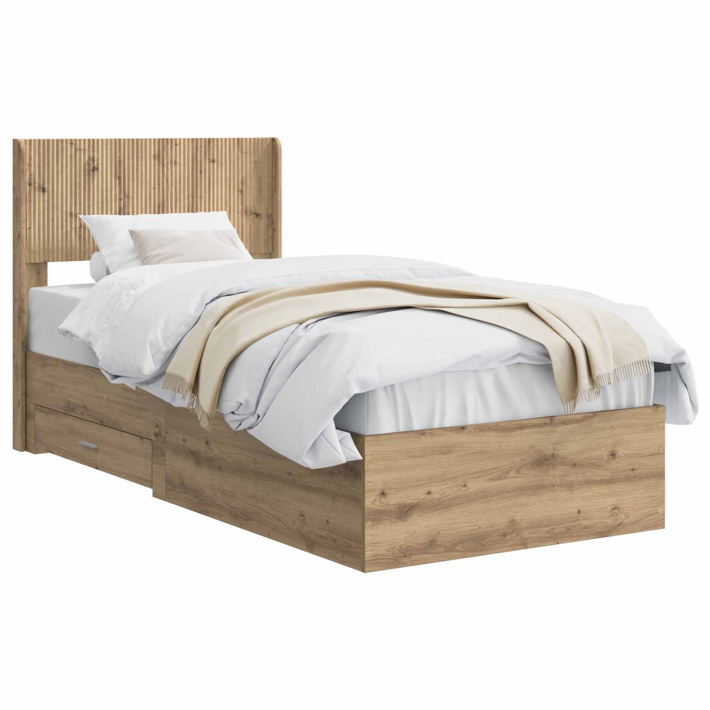 Bed Frame with Storage and Headboard Artisan Oak 90 x 200 cm