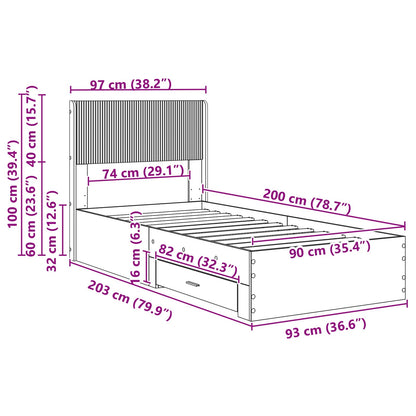 Bed Frame with Storage and Headboard Artisan Oak 90 x 200 cm