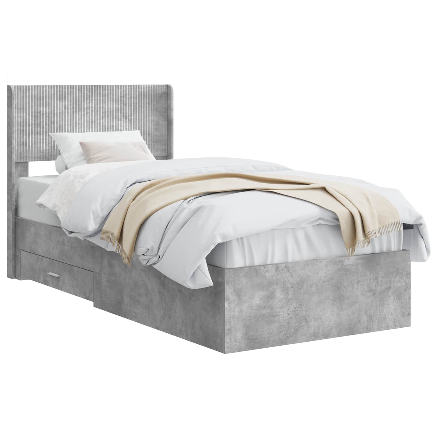 Bed Frame with Storage and Headboard Concrete Grey 90 x 190 cm