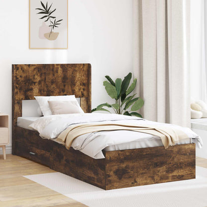 Bed Frame with Storage and Headboard Smoked Oak Engineered Wood