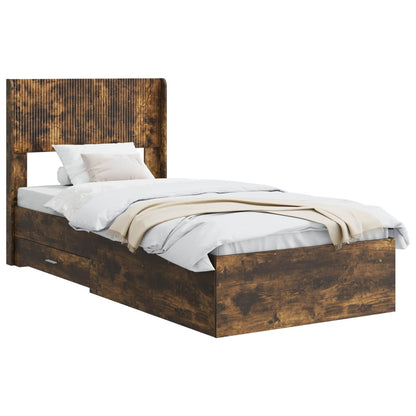 Bed Frame with Storage and Headboard Smoked Oak Engineered Wood