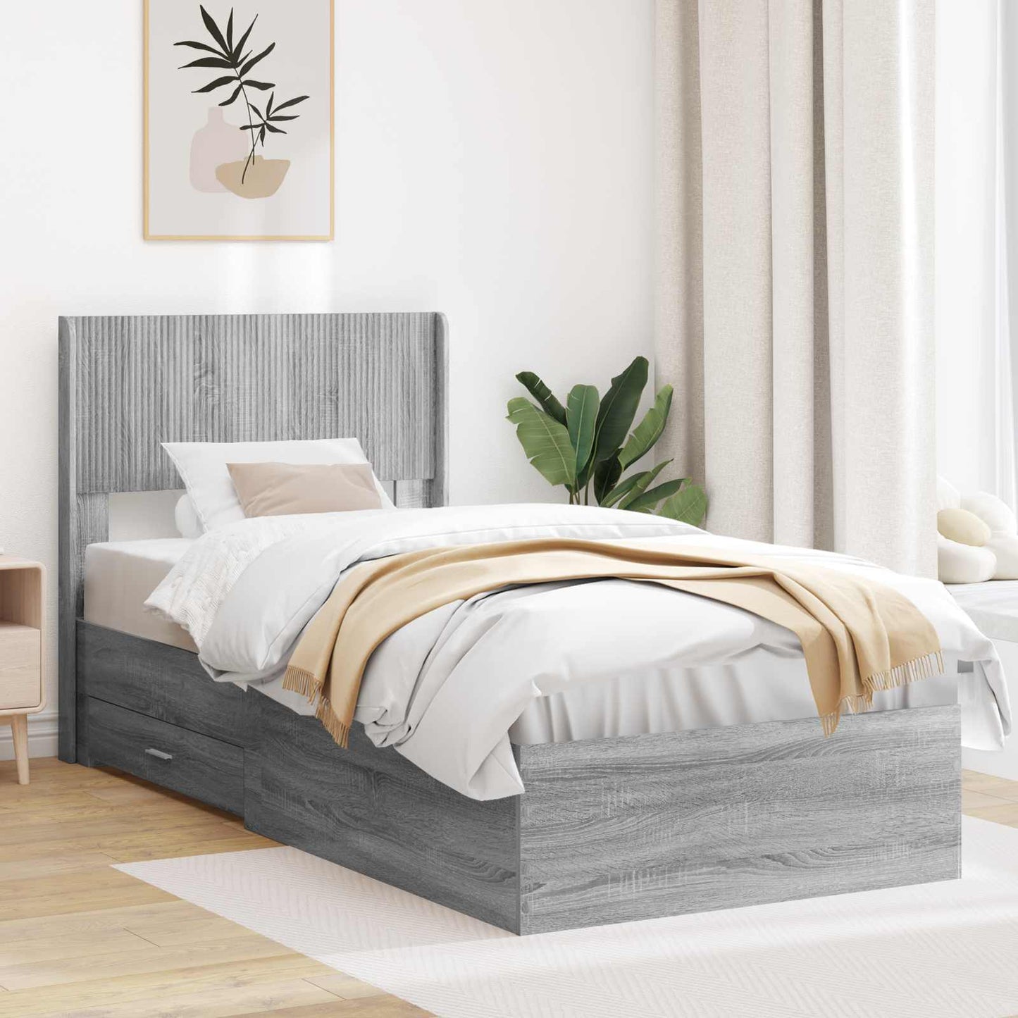 Bed Frame with Storage and Headboard Grey Sonoma 90 x 190 cm