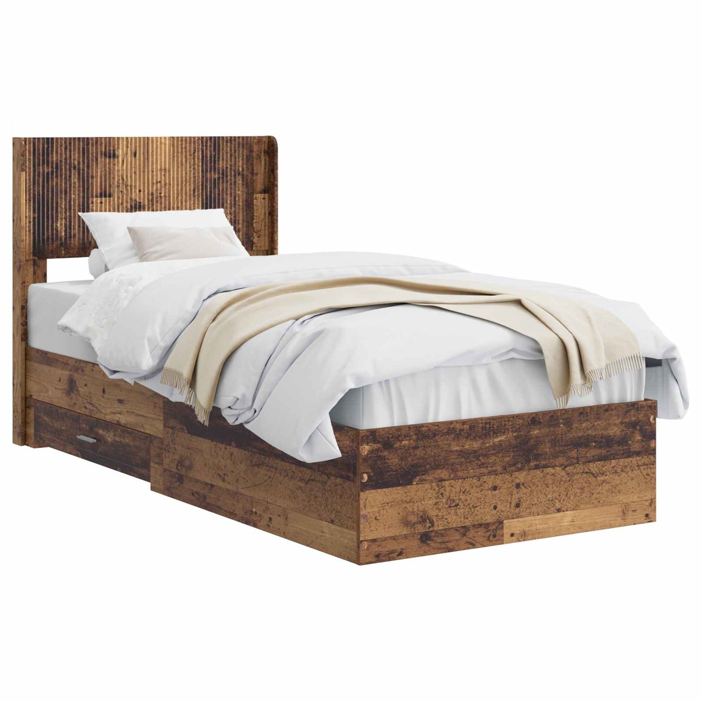 Bed Frame with Storage and Headboard Old Wood 90 x 190 cm