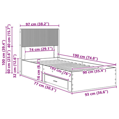 Bed Frame with Storage and Headboard Artisan Oak 90 x 190 cm