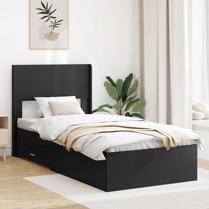 Bed Frame with Storage and Headboard Black 75 x 190 cm