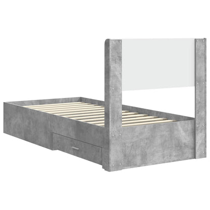 Bed Frame with Storage and Headboard Concrete Grey 75 x 190 cm