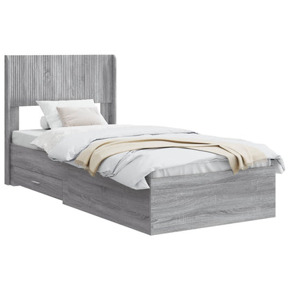 Bed Frame with Storage and Headboard Grey Sonoma 75 x 190 cm