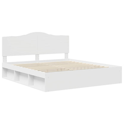 Bed Frame with Headboard White 200 x 200 cm Solid Pine Wood