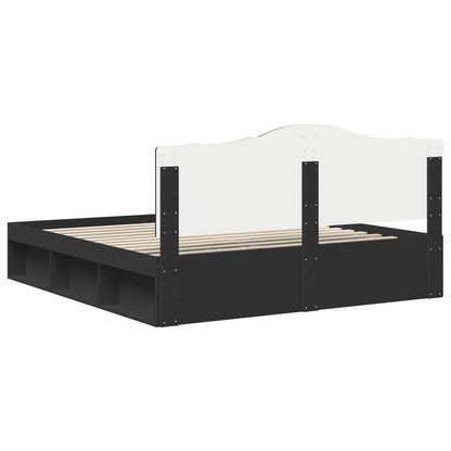 Bed Frame with Headboard Black 200 x 200 cm Solid Pine Wood
