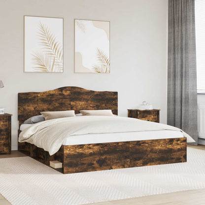 Bed Frame Smoked Oak 200 x 200 cm Solid Pine Wood