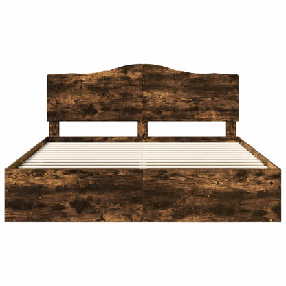 Bed Frame Smoked Oak 200 x 200 cm Solid Pine Wood