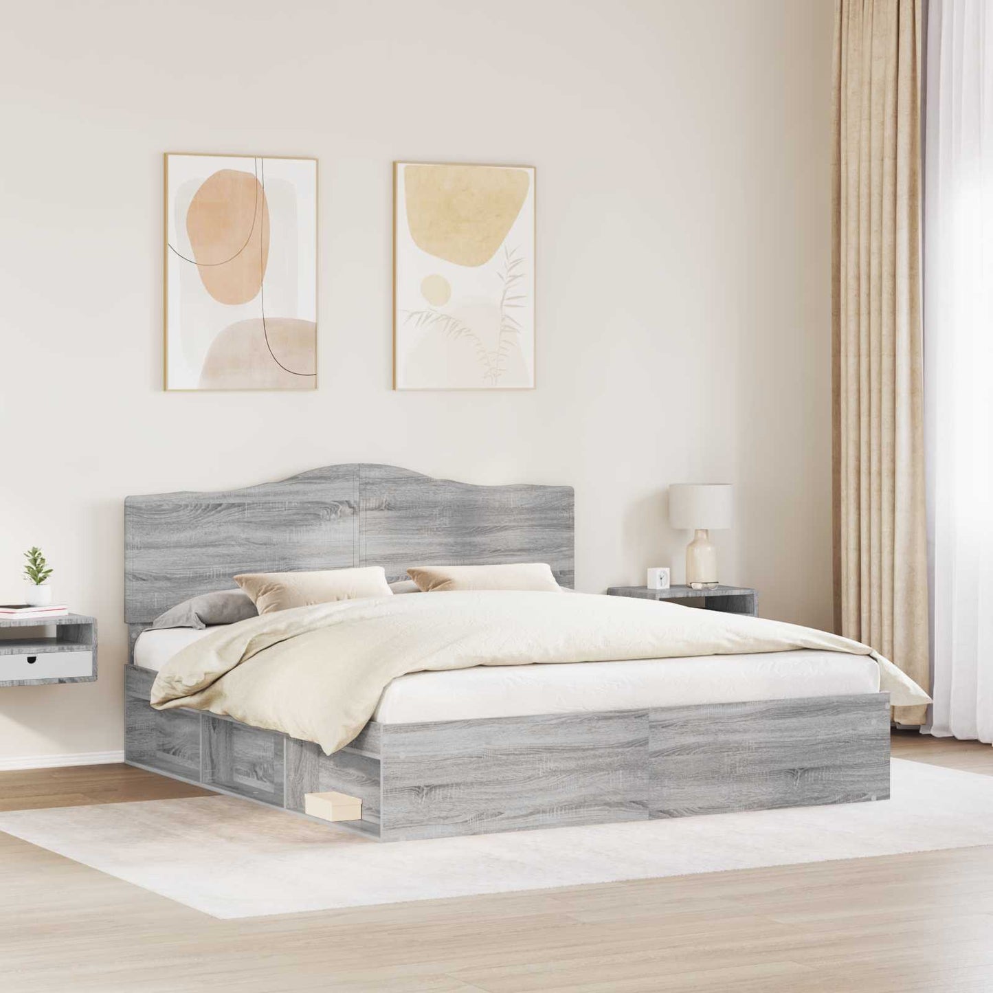 Bed Frame Grey Sonoma 200 x 200 cm Solid Pine Wood