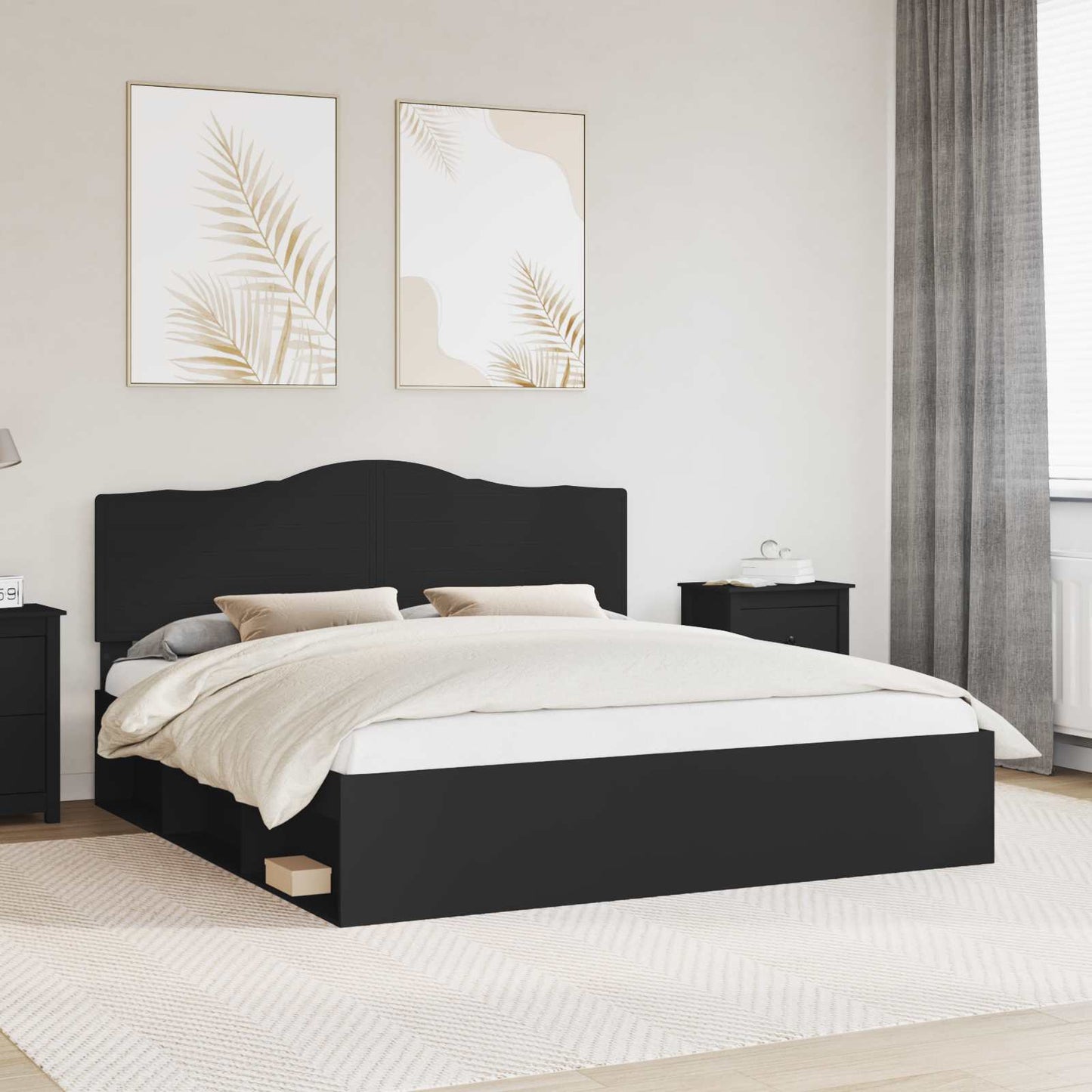 Bed Frame with Headboard Black 180 x 200 cm Solid Pine Wood