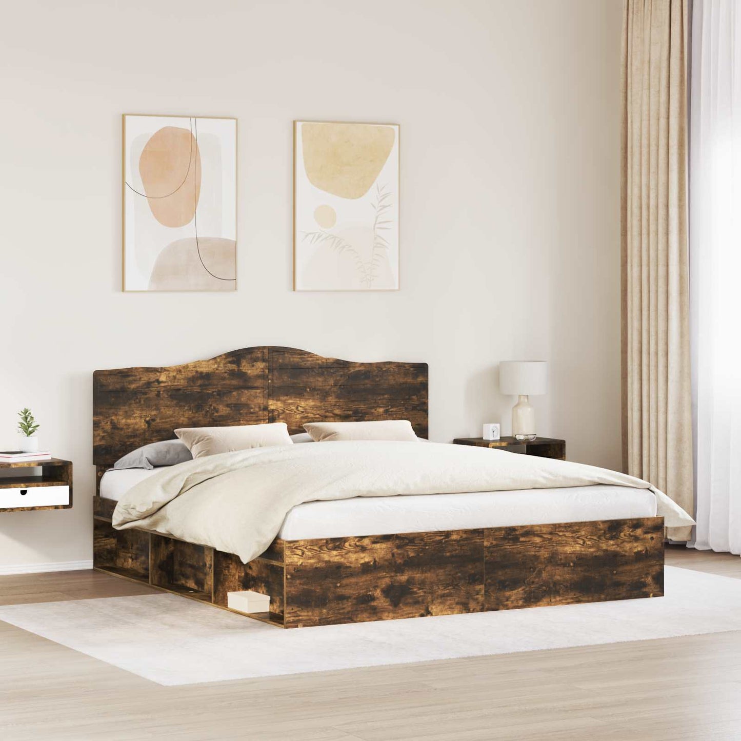 Bed Frame Smoked Oak 180 x 200 cm Solid Pine Wood
